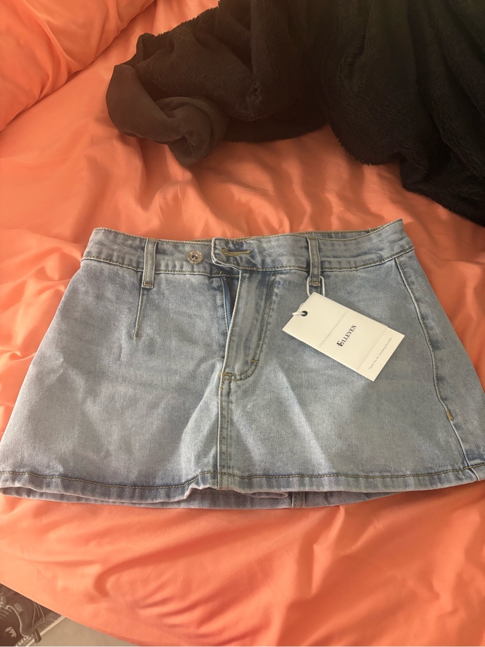 Light Wash Denim Mini Skirt - Blue